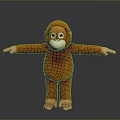 Orange Plush Monkey Toy With Arms Outstretched Standing On Dark Background