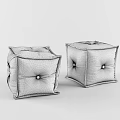 Two Modern Gray Fabric Square Sofa Stools With Button Tufted Design