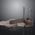 Industrial Construction Site Scene Components With Crushed Stones Wooden Planks And Metal Pipes