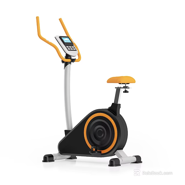 Indoor Stationary Exercise Bike With Digital Display Orange Seat Handlebars Black Frame For Gym Fitness 3d model 