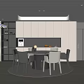 Modern Living Dining Room Interior With Light Gray Sofa Throw Pillows And Round Coffee Table 3d model