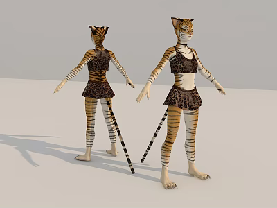 Game Movie Character Two Figures In Tiger Pattern Costume With Striped Tail 3d model