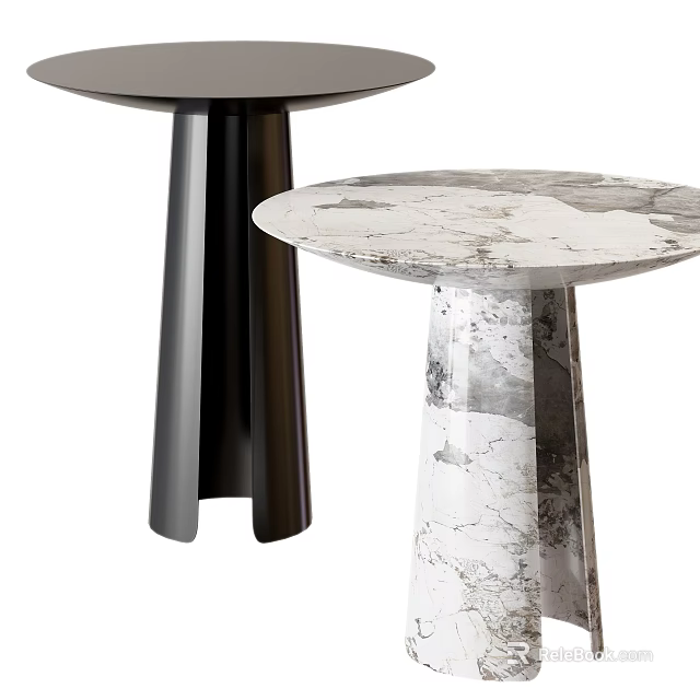 Modern Side Tables with Black and Marble Textured Bases for Stylish Home Decor 3d model