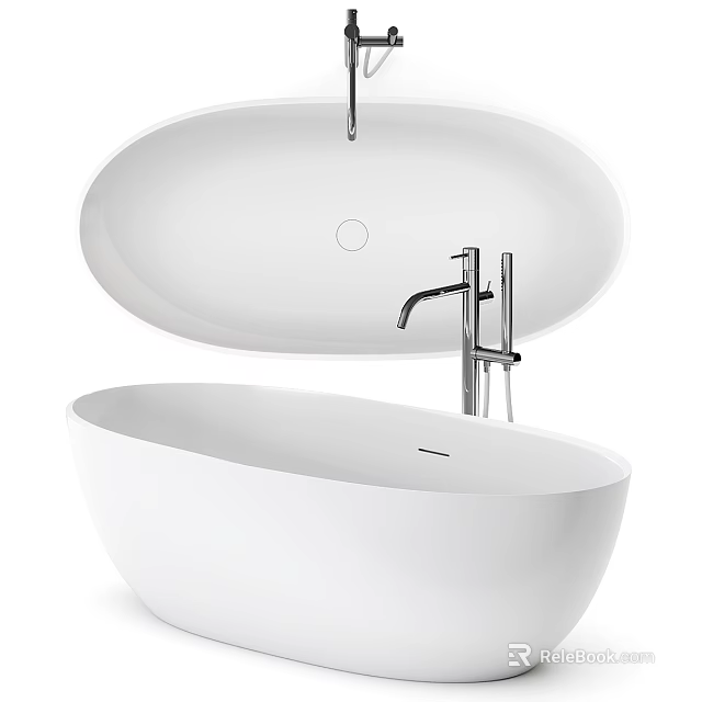 Modern White Freestanding Bathtub With Sleek Chrome Faucet And Minimalist Design 3d model 