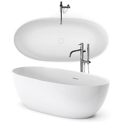 Modern White Freestanding Bathtub With Sleek Chrome Faucet And Minimalist Design 3d model