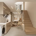 Modern Minimalist Apartment Interior Design With Bedroom And Staircase Storage