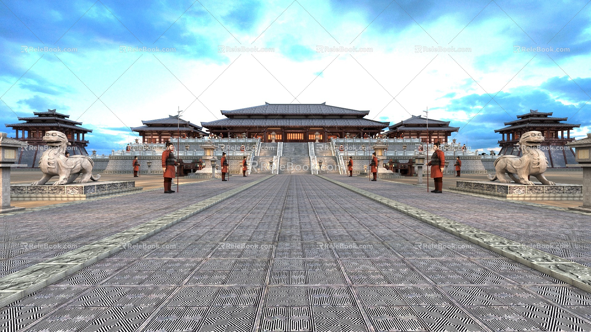 Realistic Ancient Palace The main entrance enters the palace Close-up view of the Han Dynasty Palace Weiyang Palace Animation Scene Ancient City Ancient Palace Han Dynasty Palace Ancient Architecture 3d model