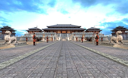 Realistic Ancient Palace The main entrance enters the palace Close-up view of the Han Dynasty Palace Weiyang Palace Animation Scene Ancient City Ancient Palace Han Dynasty Palace Ancient Architecture 3d model