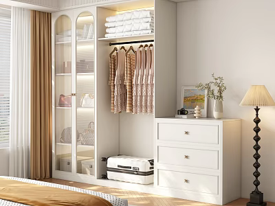 Modern Bedroom Wardrobe With Glass Doors Hanging Clothes And Shelves For Folded Items 3d model