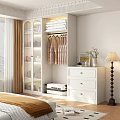 Modern Bedroom Wardrobe With Glass Doors Hanging Clothes And Shelves For Folded Items
