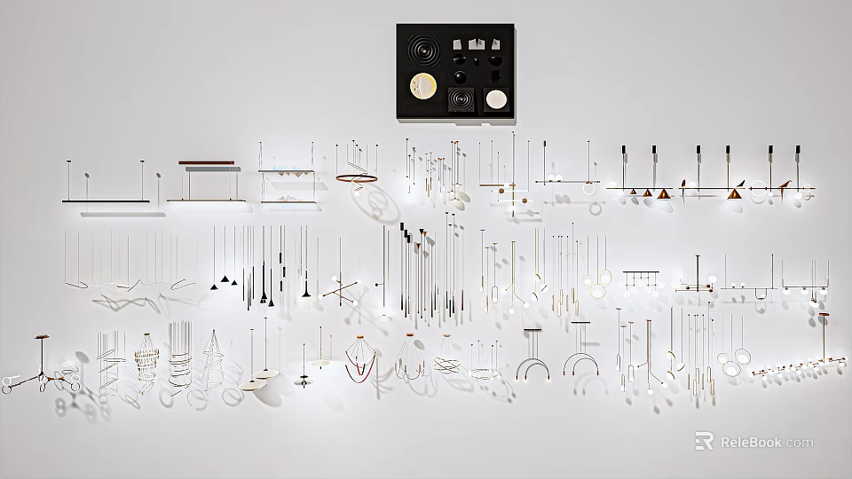 Stylish Chandelier Designs With Various Shapes On Display In Exhibition Space 3d model 