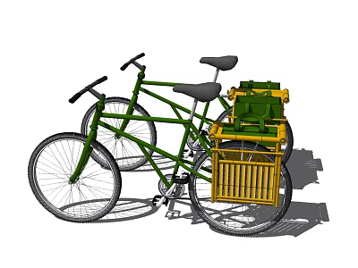 Vintage Green Motorcycle With Dual Seats Rear Yellow Basket And Cargo Box 3d model