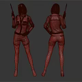 3D Female Characters In Purple Tops Black Leather Pants Holding Guns Front Back Views
