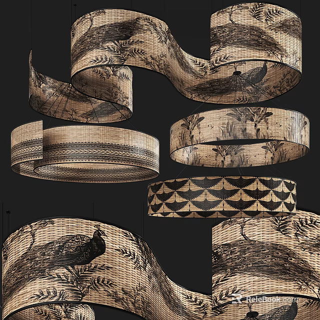 Unique Chandeliers Featuring Woven Textures Natural Bird And Geometric Patterns For Stylish Interior Decor 3d model 