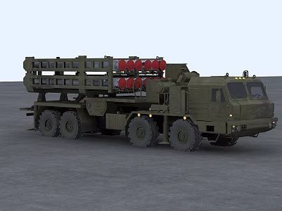 Military Green Armored Tank Equipped With Red Missile Launchers And Multiple Wheels 3d model