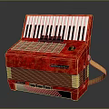 Red Accordion Musical Instrument With Black White Keys And Shoulder Strap