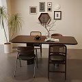 Elegant Modern Dining Area With Wooden Table Rattan Chairs And Wall Art