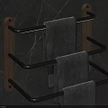 Bathroom Towel Rack With Wooden Frame And Metal Rail For Hanging Towels On Marble Wall