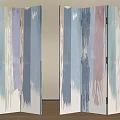 Modern Folding Room Divider With Pastel Striped Pattern And Soft Colors 3d model