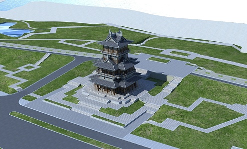 Chinese-style ancient building tower 3d model