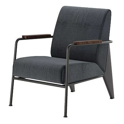 Modern Leisure Accent Chair with Gray Fabric Metal Frame and Wooden Armrests 3d model