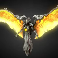 Game Movie Sci Fi Character With Glowing Yellow Eyes And Intricate Silver Red Armor