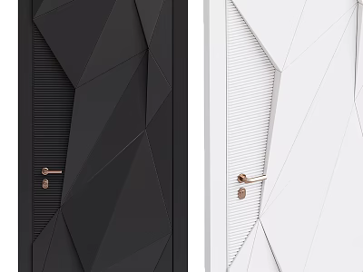 Black And White Swing Doors With Geometric Design And Golden Handles 3d model