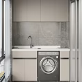 Modern Laundry Cabinet With Sink Countertop Faucet Washing Machine And Tile Wall
