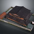 Traditional Building With Black Tile Roof Wooden Structure And Enclosure Wall Design