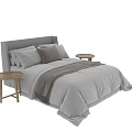 Modern Minimalist Double Bed With Soft White Quilt Cozy Gray Pillows And Wooden Nightstands
