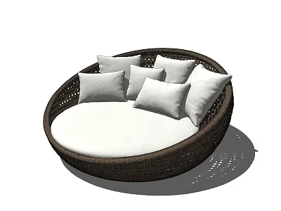 Comfortable Rattan Round Single Sofa With White Cushion And Soft Pillows 3d model
