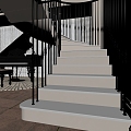 French Cream Staircase Rotary Staircase Grand Piano 3d model