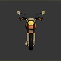 Orange and Gold Vintage Motorcycle with Black Seat Round Headlight and Metal Grille Engine