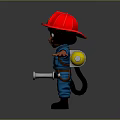 Cute Firefighter Themed Toy Figure With Red Helmet Blue Uniform And Fire Hose