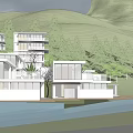 Modern Multi Story Guesthouse With Large Windows Balconies Trees And Mountain View