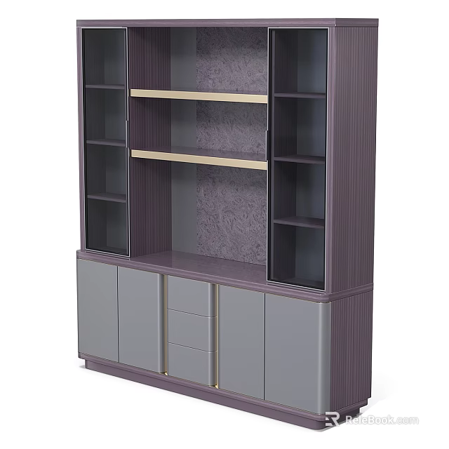 Modern Luxury Purple Grey Decoration Cabinet With Open Shelves And Ample Home Storage Space 3d model 