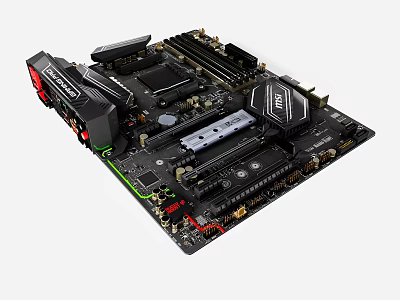 MSI Sleek Black Gaming Motherboard With PCIe Slots And Cooling Heatsinks 3d model
