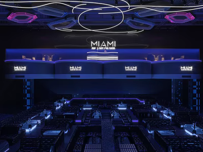 Vibrant Miami Bar Interior With LED Lighting Stage And Seating Areas 3d model