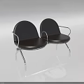 Modern Black Two Seater Sofa with Curved Backrest Armrests and Metal Legs
