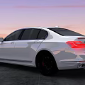 Elegant White Luxury Sedan With Black Rims On Gray Ground During Sunset
