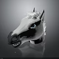 Detailed White Horse Head Model with Blue Eyes White Mane and Black Nose