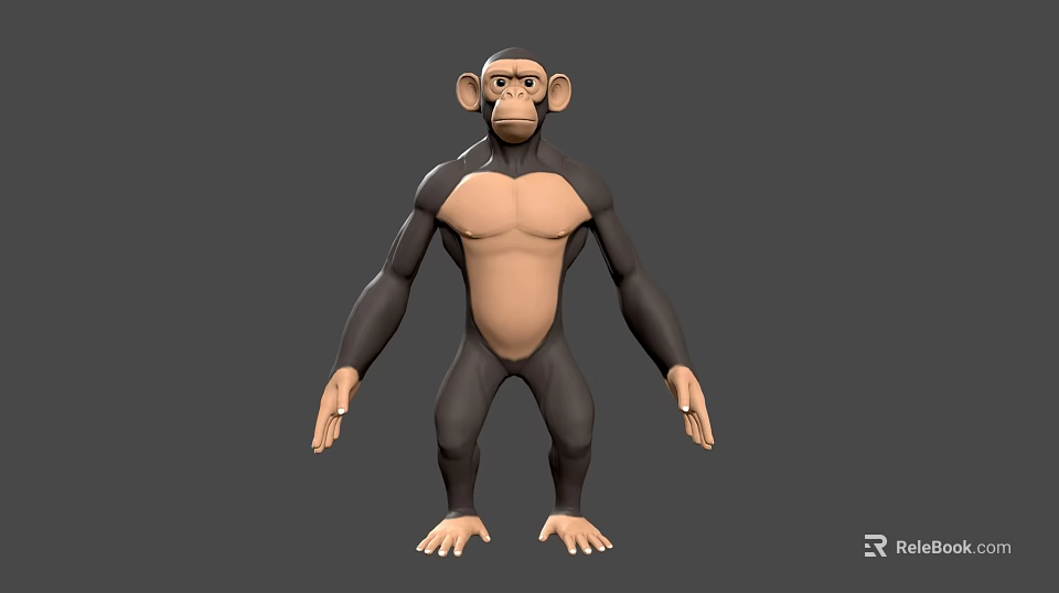 Cartoon Style Chimpanzee 3D Model With Standing Pose And Muscular Build 3d model 