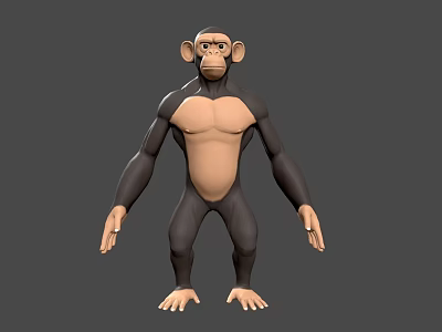 Cartoon Style Chimpanzee 3D Model With Standing Pose And Muscular Build 3d model