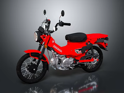 Red Suzuki Motorcycle With Black Seat Rearview Mirrors And Classic Design 3d model