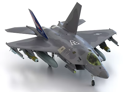 Modern Military Fighter Jet Featuring Gray Camouflage Paint Mounted Missiles Cockpit And Landing Gear 3d model