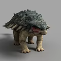 Armored Dinosaur Model With Green Skin Back Spikes And Red Eyes