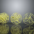 Three Yellow Wireframe Organ And Hair Structure Models On Gray Background With Reflections 3d model
