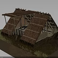 Traditional Thatched Roof Building With Wooden Frame And Open Structure On Water