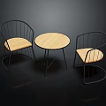 Modern Round Wooden Table With Black Metal Frame Chairs And Wooden Seats Set