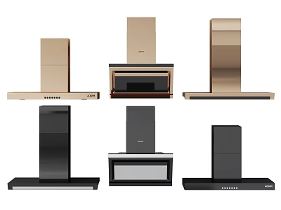 Modern Kitchen Range Hoods In Gold And Black Colors With Various Styles 3d model